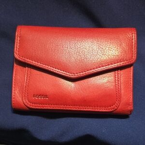 Fossil Red Leather Wallets Classic Design